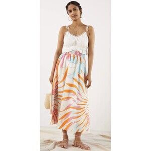Anthropologie Maeve Women's Orange Multi-Colored Preppy Maxi Skirt Sz L NWT